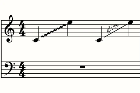 Comparison of a glissando wavy line and glissando straight line