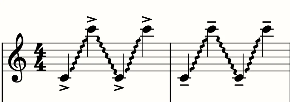 Articulated start/end notes are indicated by accents or tenutos.